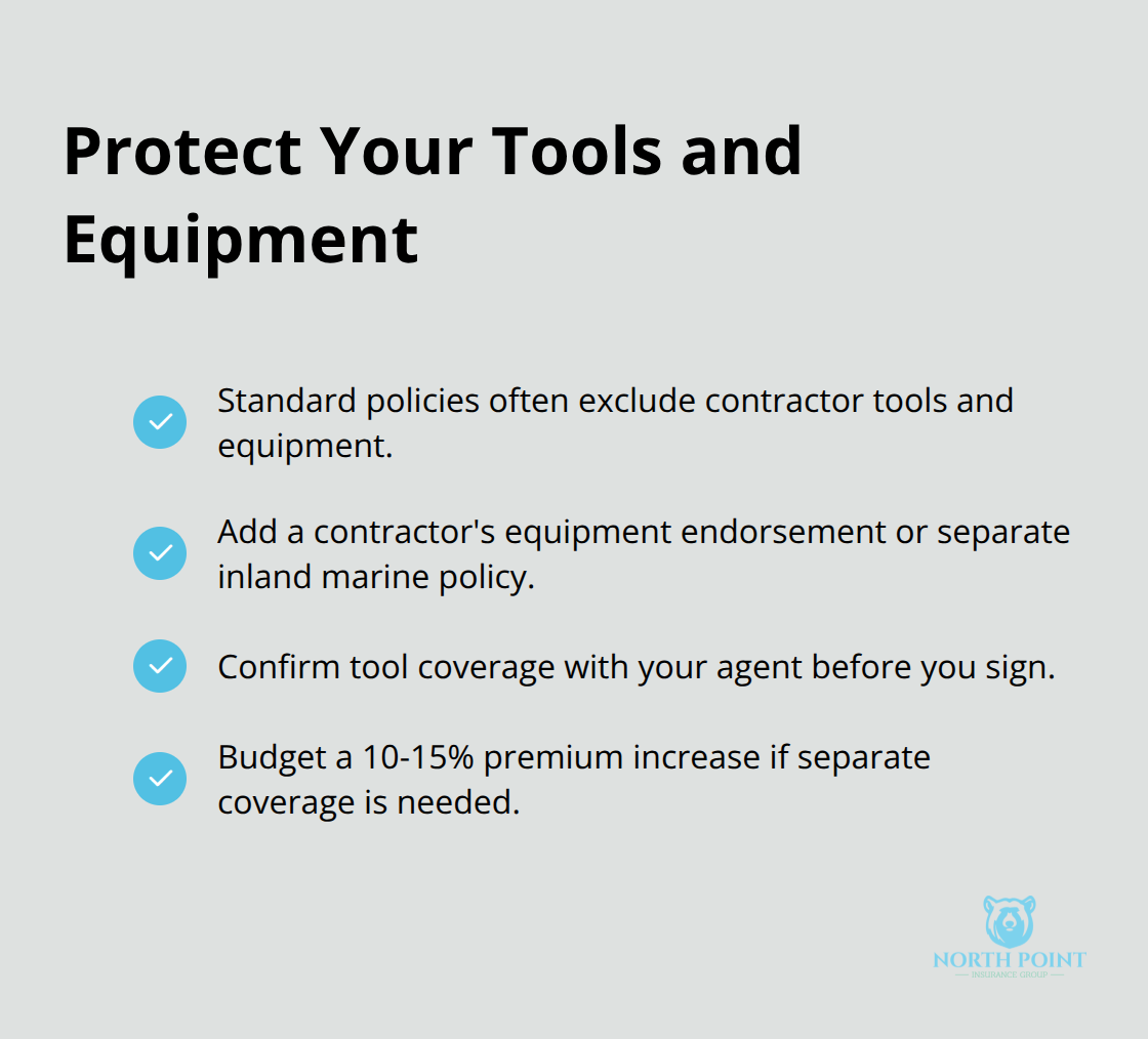 Checklist of actions to cover contractor tools and equipment under builders risk-related policies