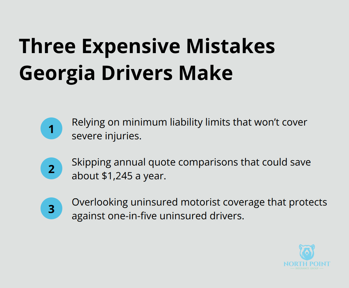 Compact list of common money-wasting auto insurance mistakes in Georgia.