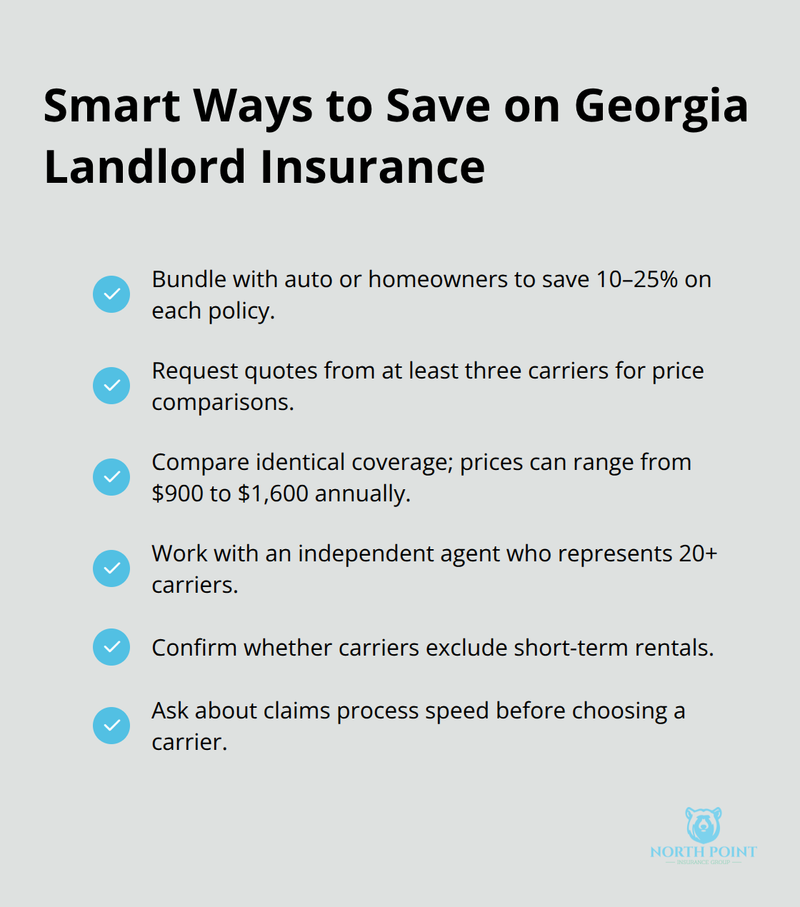 Checklist of tips to save on landlord insurance and get better quotes in Georgia. - Georgia landlord insurance basics