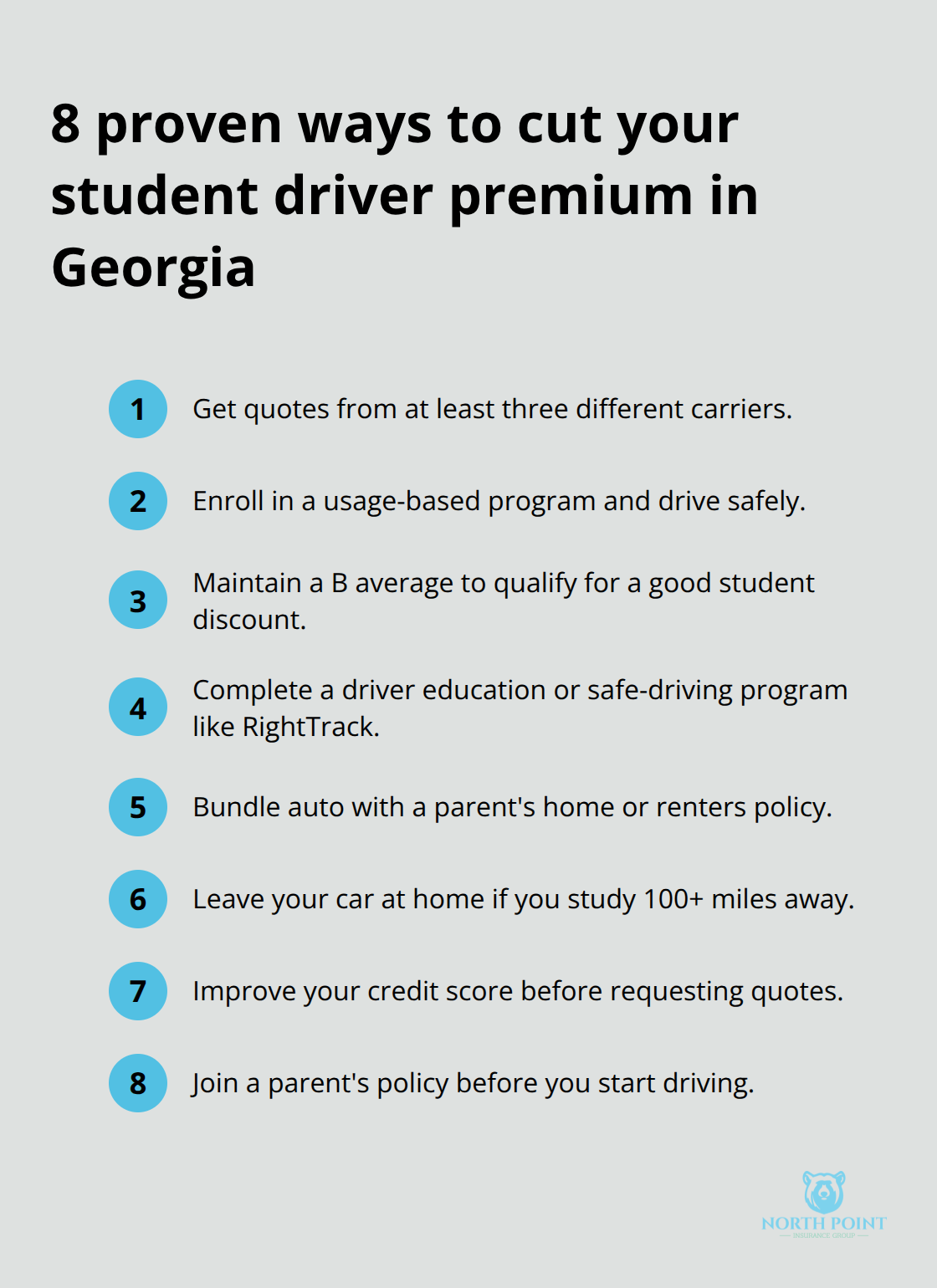 Compact checklist of actionable steps to lower student driver insurance costs in Georgia. - Student driver insurance Georgia